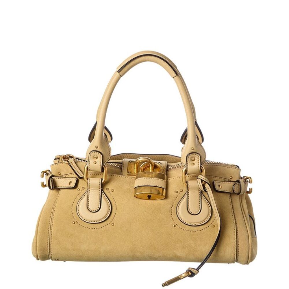 Chloé Paddington Suede & Leather Shoulder Bag, Beige